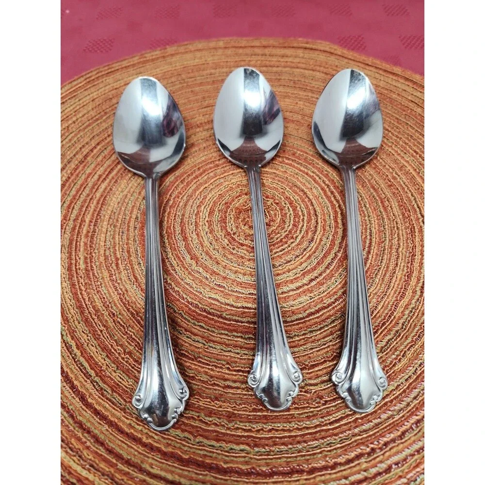Pfaltzgraff Meridian Flatware 3 Large Serving Spoons 18/0 Stainless Steel 8 Inch